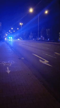 Night streets and a glowing drone in Rüsselsheim am Main