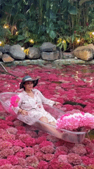 Floating in a glass boat among pink flowers, Thủ Đức