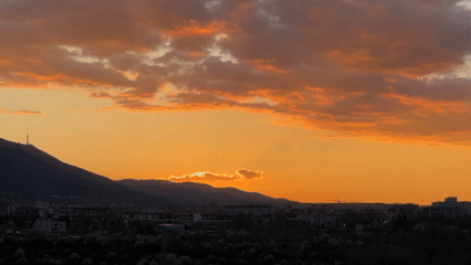 Sunset captured over Sofia with Vitosha mountain backdrop
