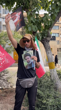 Flags raised on a Tehran median in a public display
