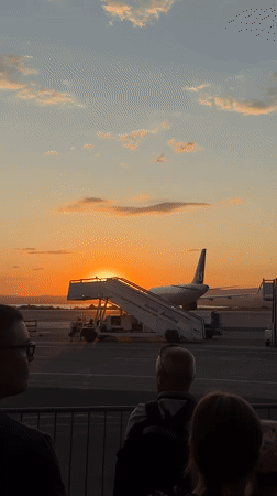 Sunset boarding queue on the tarmac at Burgas Airport
