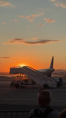 Sunset boarding queue on the tarmac at Burgas Airport
