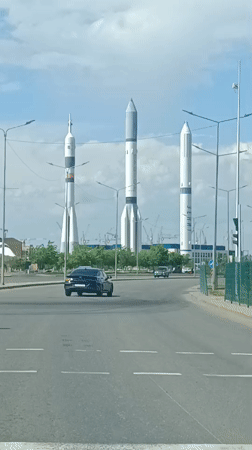 Rocket monuments displayed on Astana street, Kazakhstan