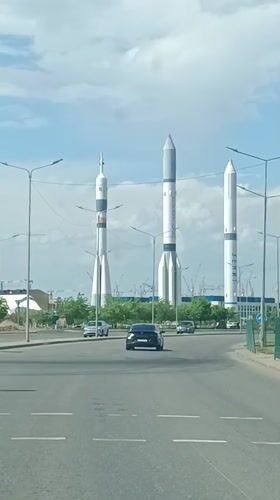 Rocket monuments displayed on Astana street, Kazakhstan