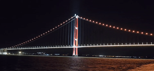 1915 Çanakkale Bridge glowing over the Dardanelles at night