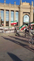Protesters with Iranian flags gather at Fira Barcelona