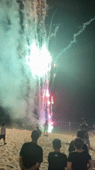 Beach bonfire and fireworks night in Phu Thuy Ward, Vietnam