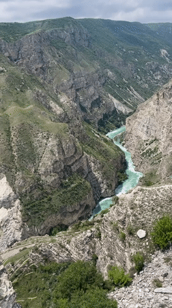 Tourist captures scenic views of Sulak Canyon near Chirkey
