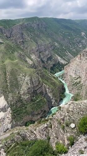 Tourist captures scenic views of Sulak Canyon near Chirkey