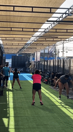 Evening group fitness session at a covered gym in Arica