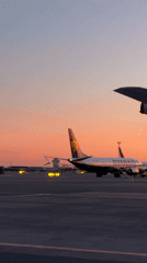 Sunset aircraft operations captured at Copenhagen Kastrup Airport