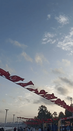Turkish holiday preparations underway at Yenişehir waterfront promenade