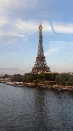Eiffel Tower and elevated rail lines, Paris evening