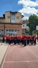 Brass band performs on basketball court in Pleven, Bulgaria