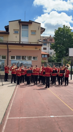 Brass band performs on basketball court in Pleven, Bulgaria