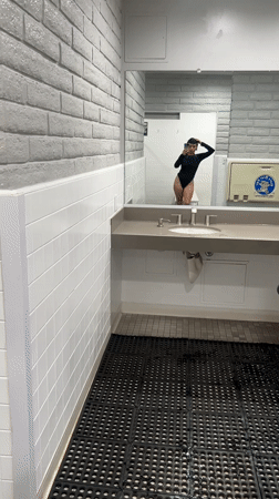 Late night LA moments: restroom selfie and poolside relaxation