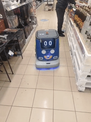 Service robot spotted in Krasnoyarsk supermarket during snowy morning