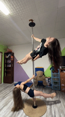Pole dancing practice session at a small studio in Rusalevka