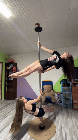 Pole dancing practice session at a small studio in Rusalevka