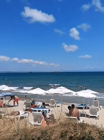 Crowded summer beach day on the Bulgarian Black Sea coast