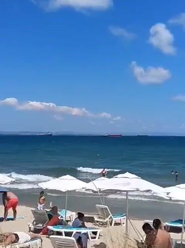 Crowded summer beach day on the Bulgarian Black Sea coast