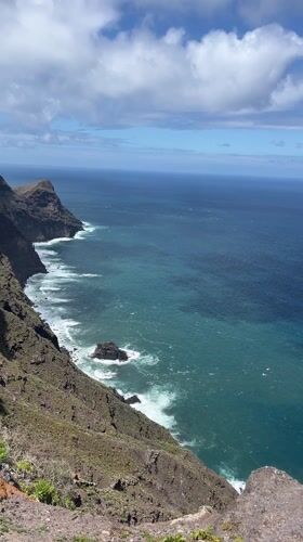 Dramatic coastal cliffs captured from high vantage point in Agaete