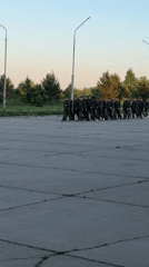 Military group observed in Markovskii amid everyday city life