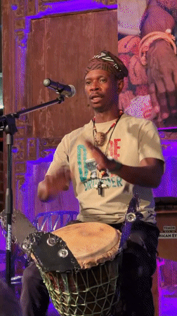 Djembe musician performs indoor session in Cape Town