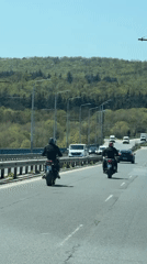 Motorcycle group rides highway near Varna, Bulgaria