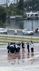 People gather in public square in Da Lat, Vietnam