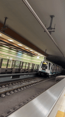 Subway train arrives at Sofia station with passengers aboard