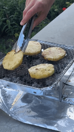 Amsterdam resident grills burgers and pineapple in communal garden