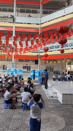 School assembly held in Ho Chi Minh City courtyard