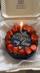Birthday cake with romantic message photographed in Kuta Selatan