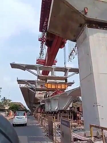 Elevated roadway construction continues in Sangolda, India