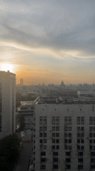 Moscow cityscape documented during golden hour from elevated position