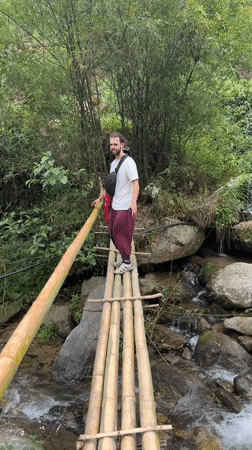 Morning scenes captured in Ban Ho: bridge crossing, butterfly encounter