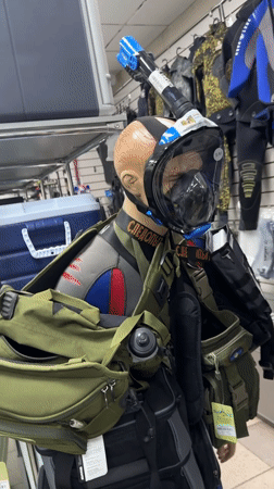 Diving gear mannequin displayed at Abakan retail store
