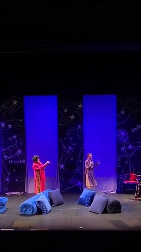 Theatrical performance with constellation backdrop staged in Zelenograd