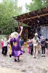 Children's outdoor performance with dancing and bubbles in Czech town