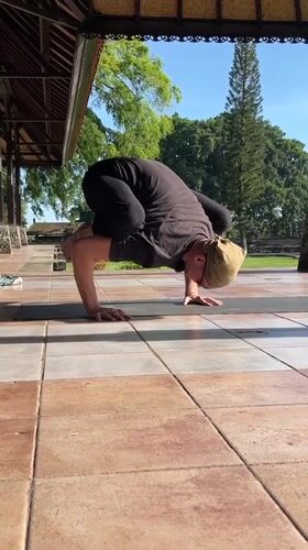 Morning yoga session captured at Indonesian pavilion