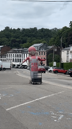 Inflatable cartoon advertising figure spotted in Spa, Belgium