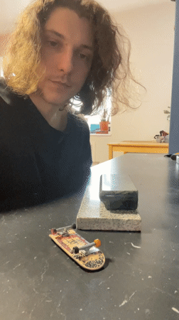 Fingerboard tricks and dog moments captured in Yekaterinburg home