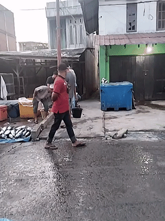 Evening fish market activity captured in Lhokseumawe, Indonesia