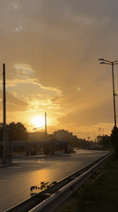 Tram travels through Sofia streets during golden sunset