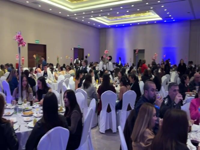 Formal evening event at Arica's convention center, late night