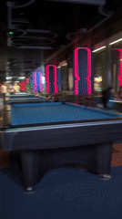Evening scene captured at billiards hall in Varna, Bulgaria