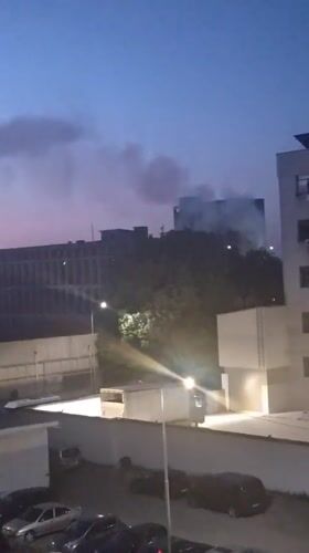 Smoke and pink clouds observed over Stara Zagora at dusk
