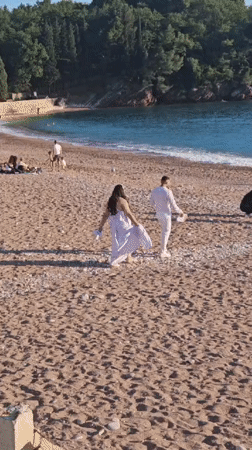 Film crew shoots romantic scene at Montenegro beach resort