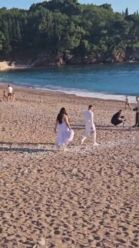 Film crew shoots romantic scene at Montenegro beach resort